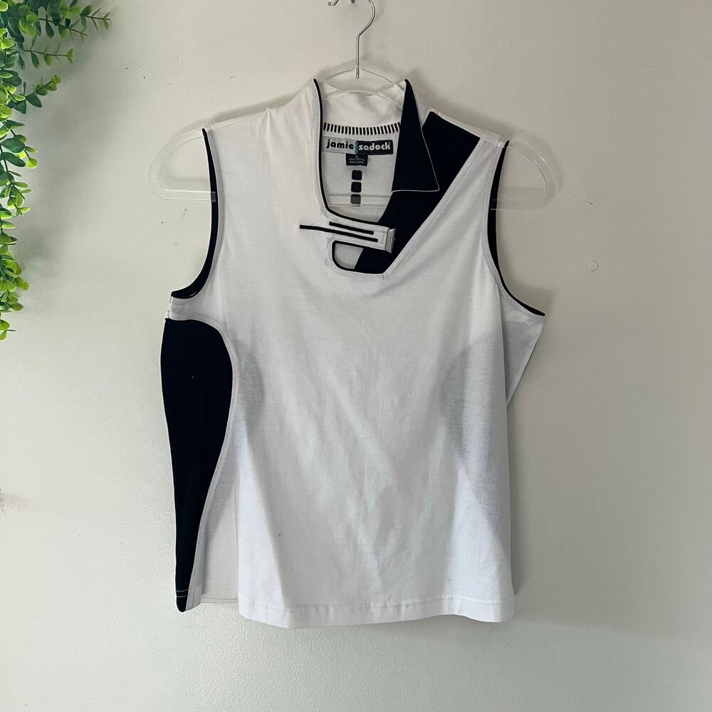 Jamie Sadock Sleeveless Golf Panel Design Black White Top